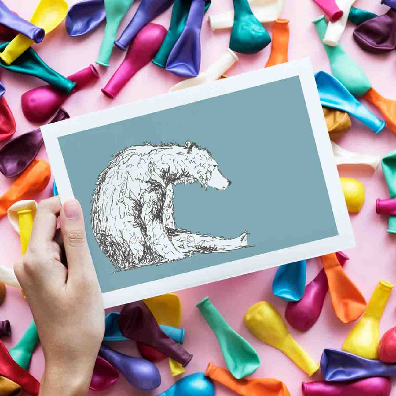 Scruffy Bear – Marine Blue Nursery Print