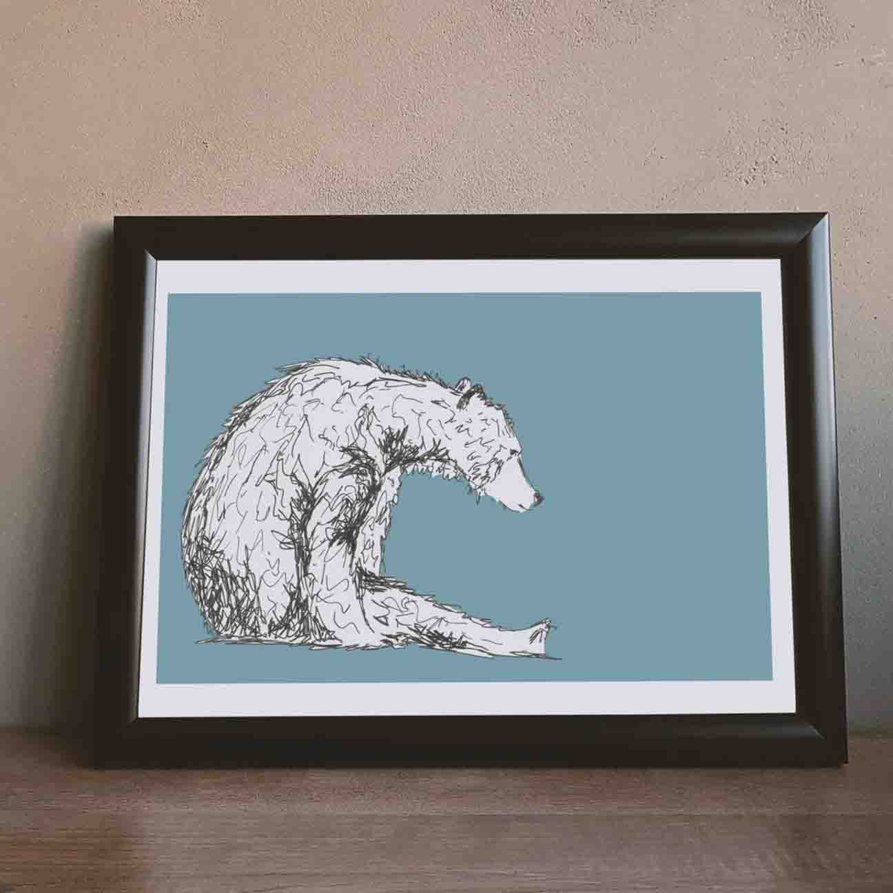 Scruffy Bear – Marine Blue Nursery Print
