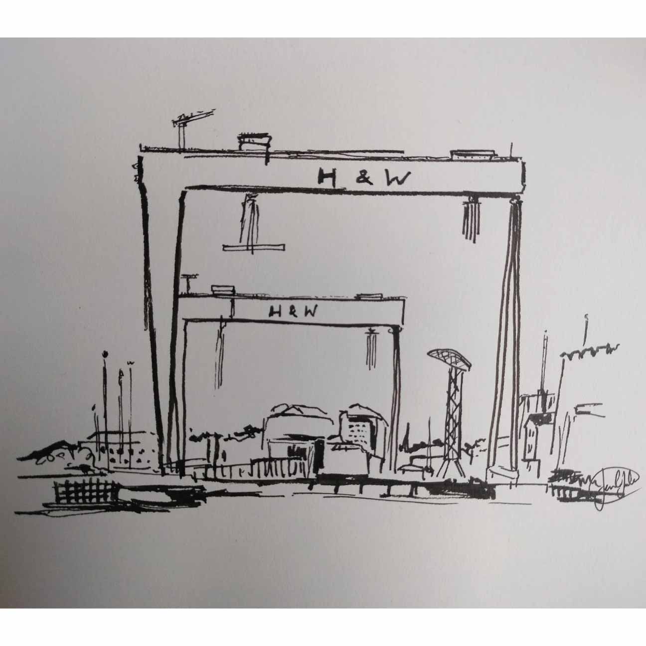 Belfast Docks Drawing - Original