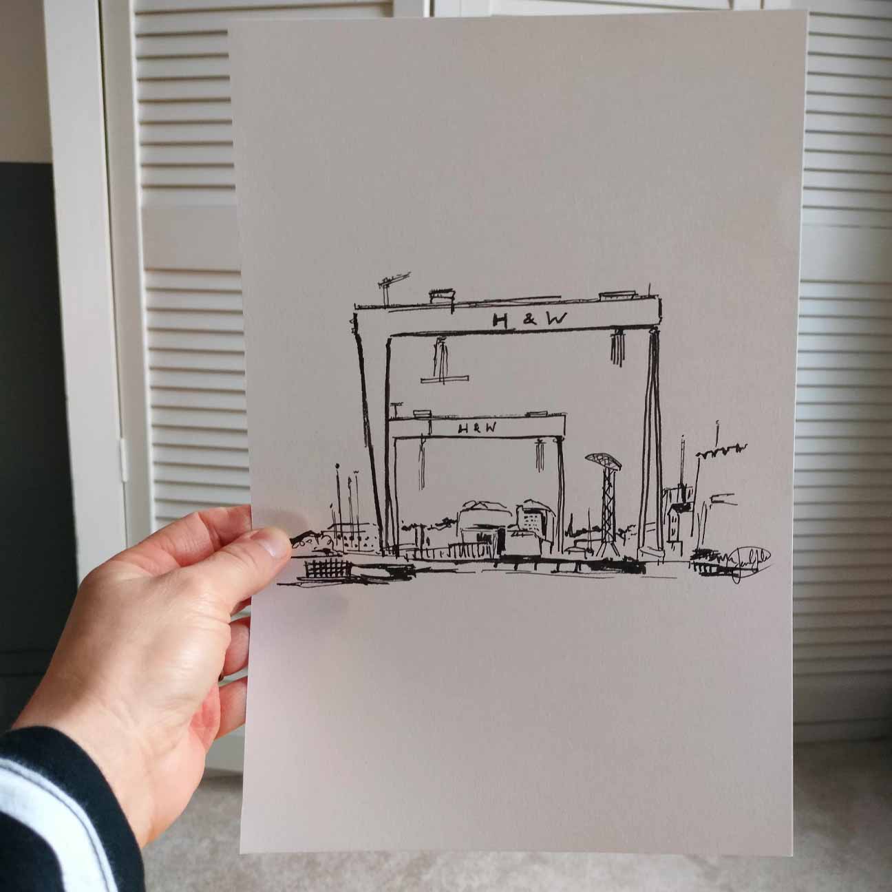 Belfast Docks Drawing - Original