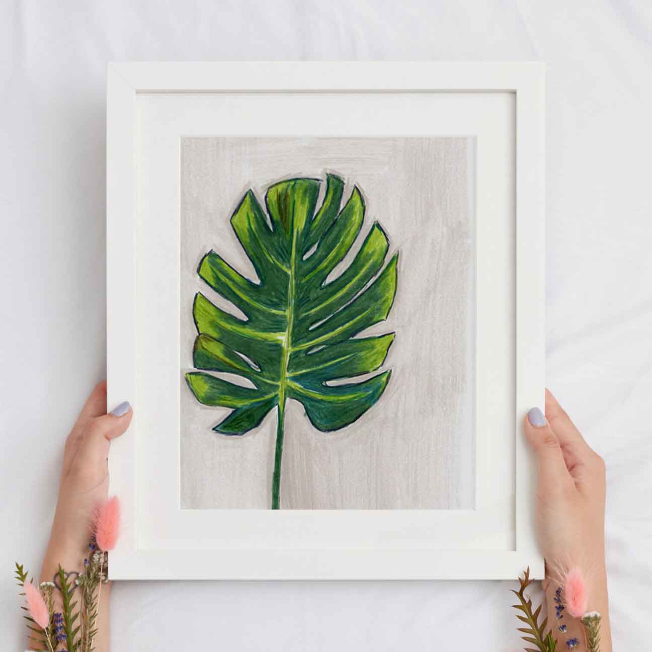 Grey Scribbles & Leafy Dreams - Print