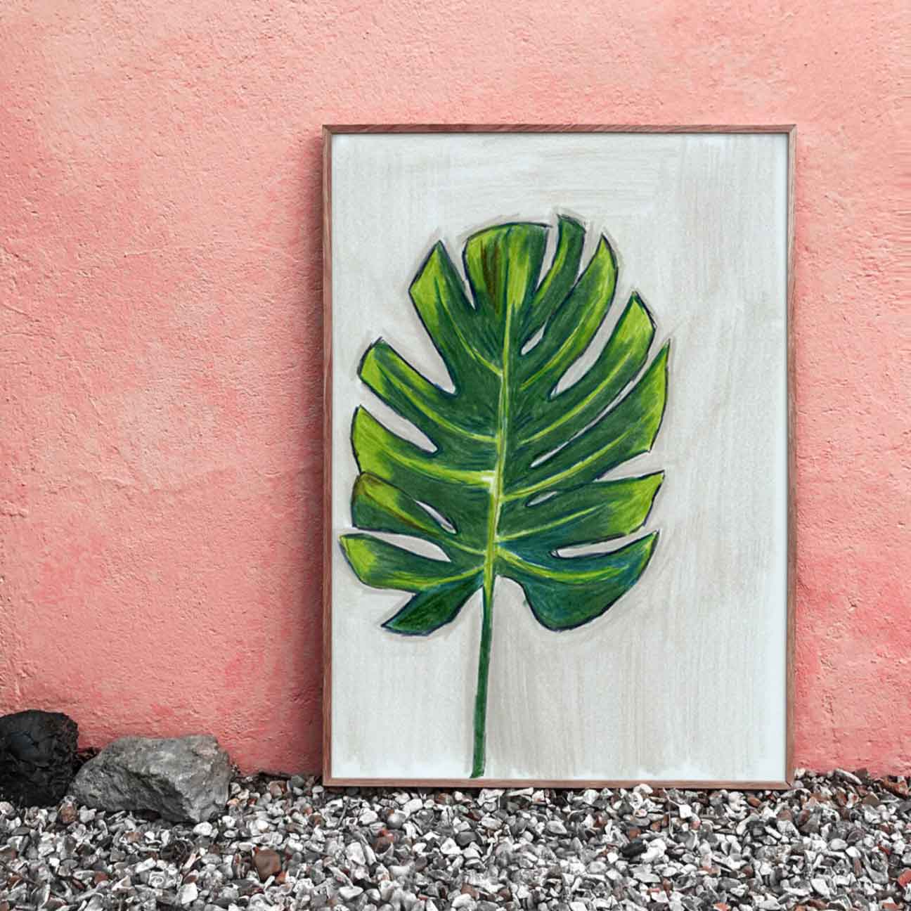 Grey Scribbles & Leafy Dreams - Print