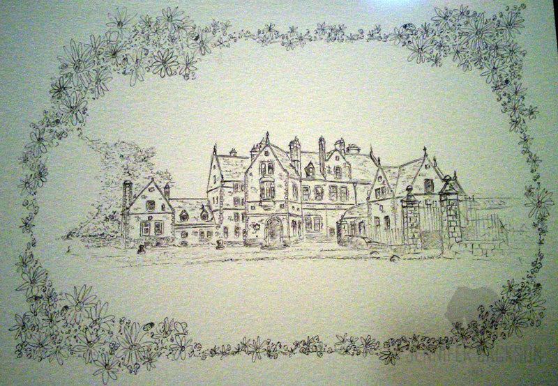 Custom Wedding Venue Illustration - Black & White