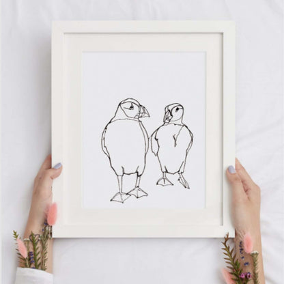 Puffin Pair – Minimalist Coastal Art Print