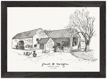 Custom Wedding Venue Illustration - Black & White