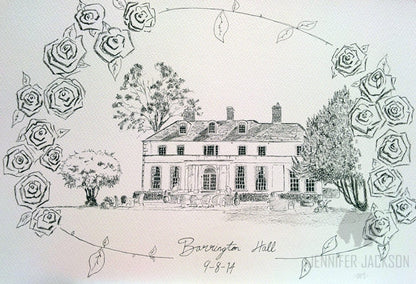 Custom Wedding Venue Illustration - Black & White
