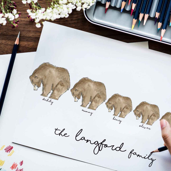 Personalised Grizzly Bear Family