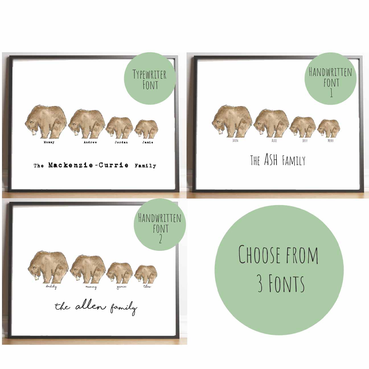 Personalised Grizzly Bear Family