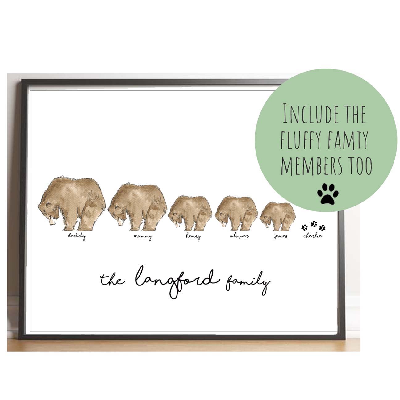 Personalised Grizzly Bear Family
