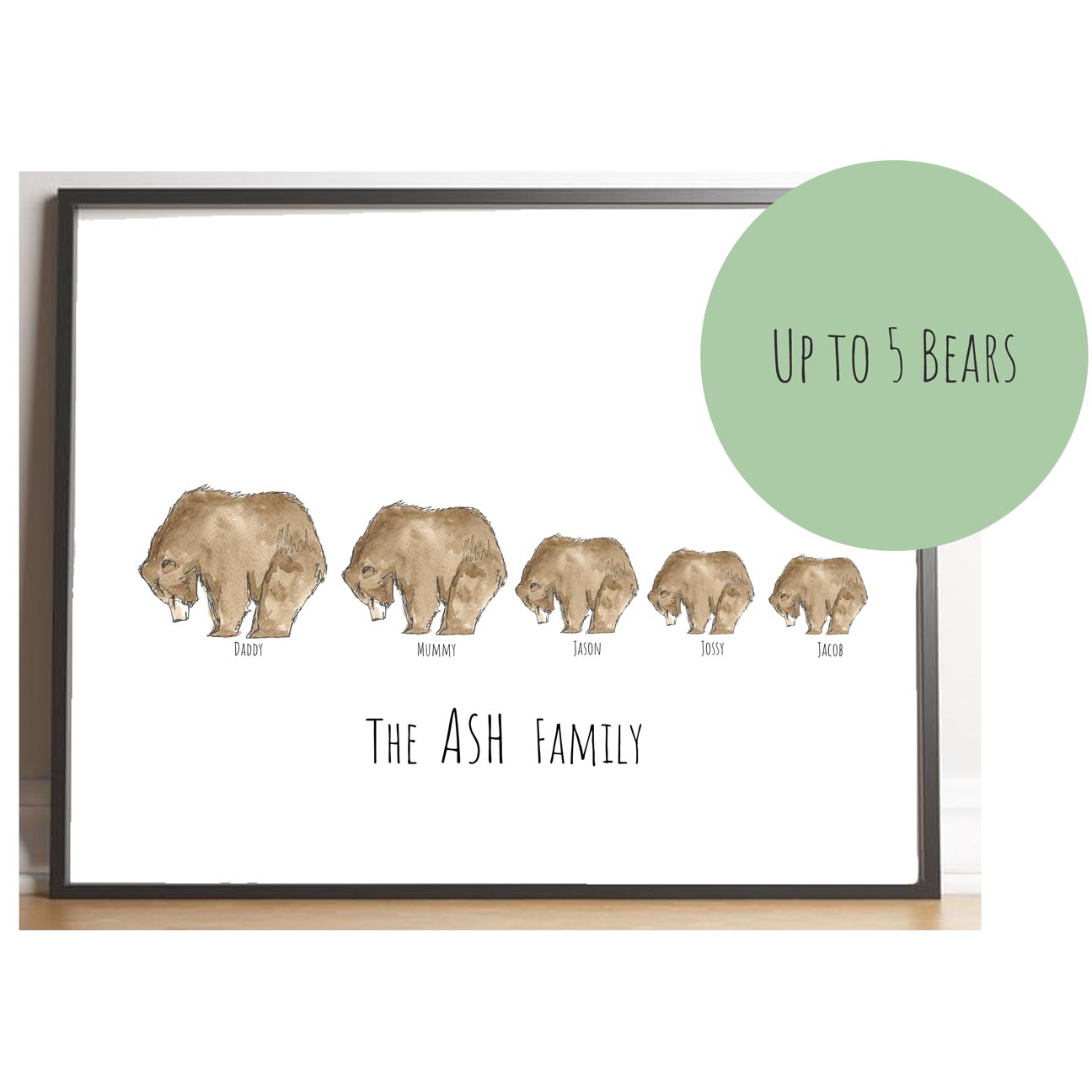 Personalised Grizzly Bear Family